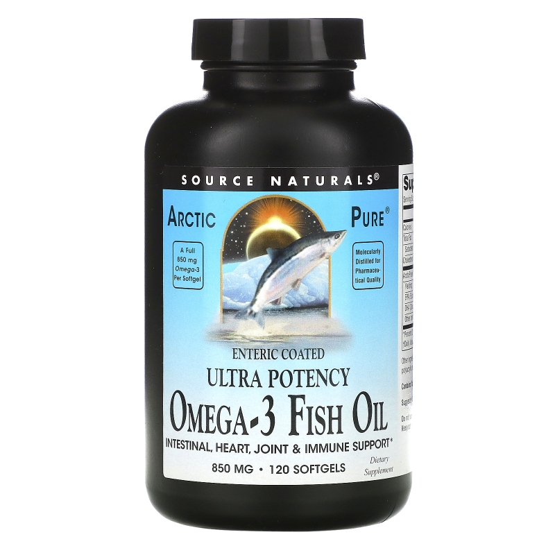 Source Naturals, Arctic Pure, рыбий жир omega-3, высокоактивный, 850 мг, 120 капсул