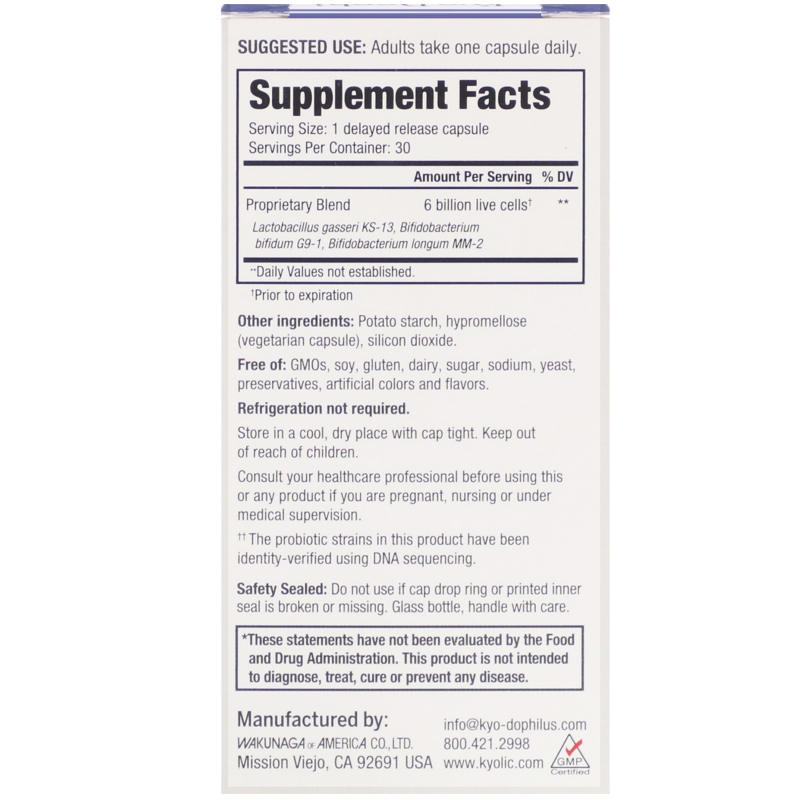 Kyolic, Kyo-Dophilus, Fifty + Probiotic, 6 Billion CFU, 30 Vegetarian Capsules