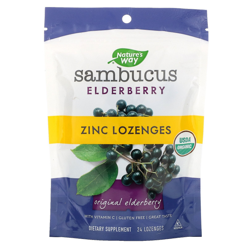 Nature's Way, Organic Sambucus, Zinc Lozenges, Berry Flavor, 24 Lozenges