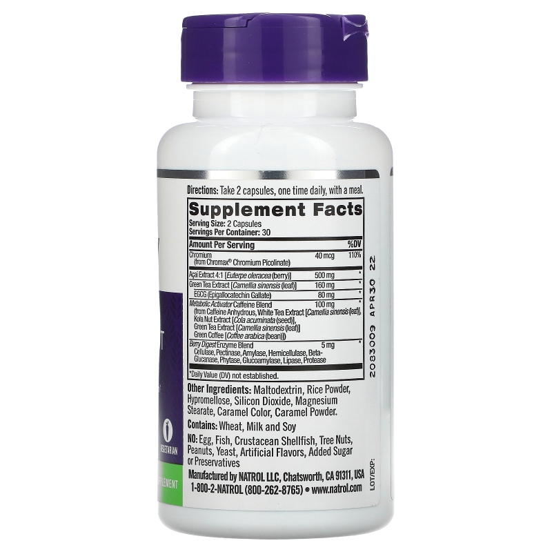 Natrol, AcaiBerry Diet, суперпродукты асаи и зеленый чай, 60 вегетарианских капсул