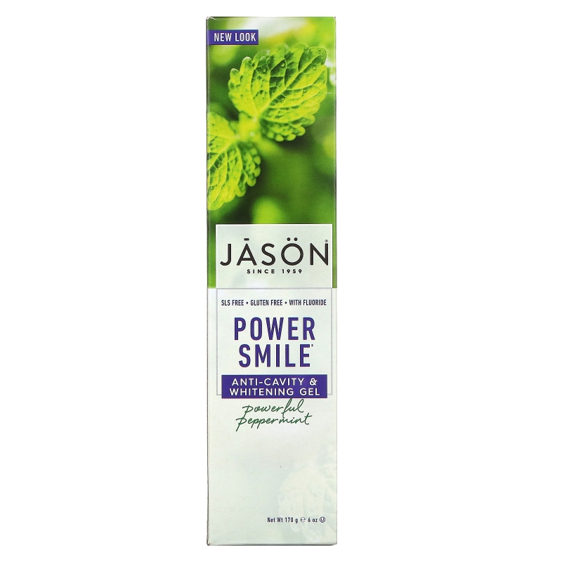 Jason Natural, PowerSmile, отбеливающий гель против кариеса, сила перечной мяты, 6 унций (170 г)