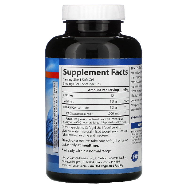 Carlson Labs, Elite EPA Gems, 1000 мг, 120 мягких капсул