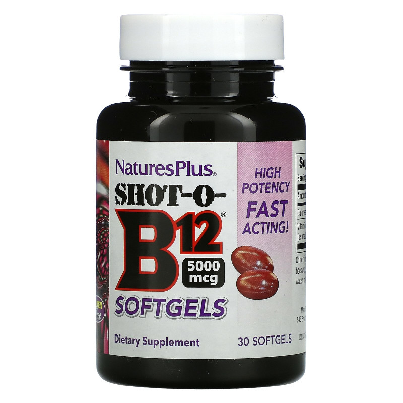 Nature's Plus, Shot-O-B12 Softgels, 5000 mcg, 30 Softgels