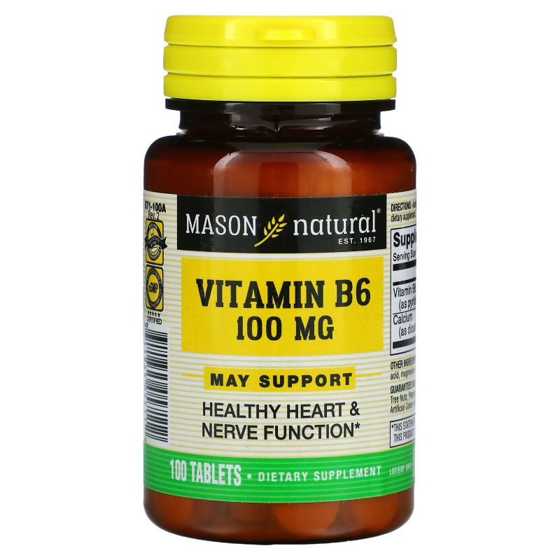 Mason Natural, Vitamin B6, 100 mg, 100 Tablets