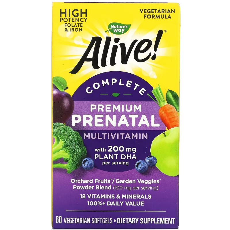 Nature's Way, Alive! Complete Premium Prenatal Multivitamin, 200 mg, 60 Vegetarian Softgels