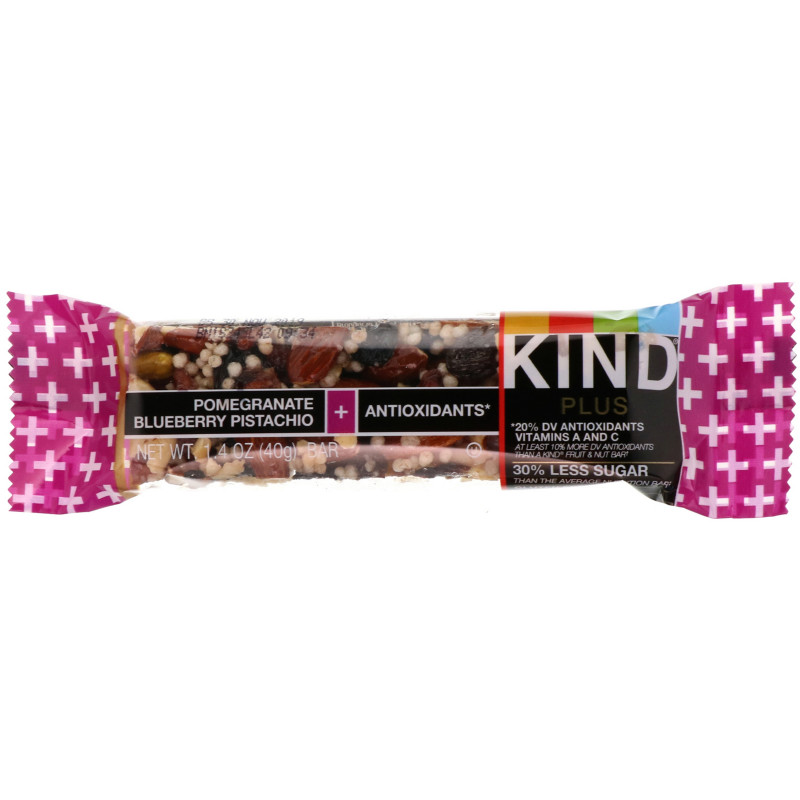 KIND Bars Батончики Plus гранат фисташки черника + антиоксиданты 12 батончиков 14 унции (40 г) каждый