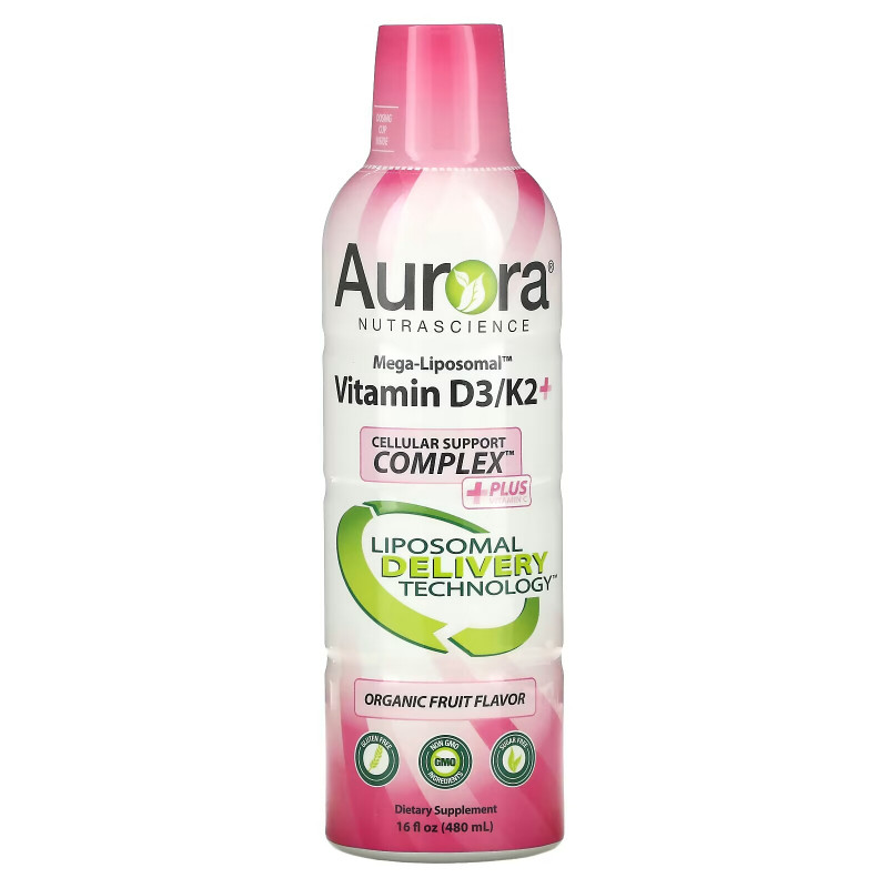 Aurora Nutrascience, Mega-Liposomal Vitamin D3, Organic Fruit Flavor, 9,000 IU, 16 fl oz (480 ml) 