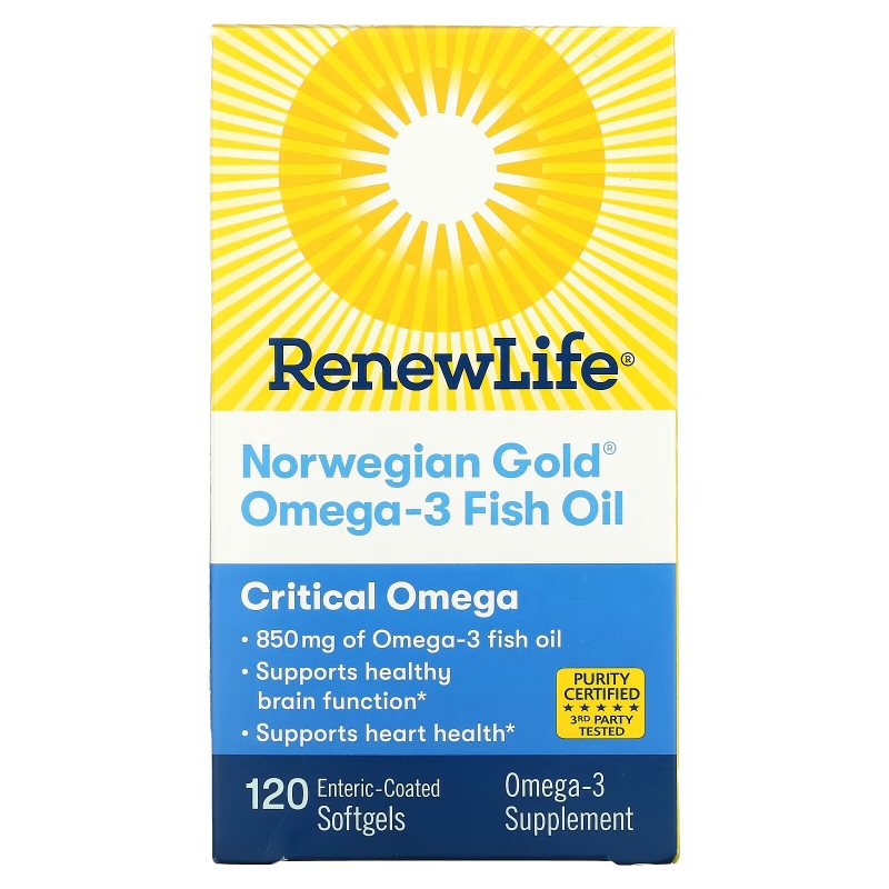 Renew Life, Norwegian Gold Omega-3 Fish Oil, 850 mg, 120 Enteric-Coated Softgels