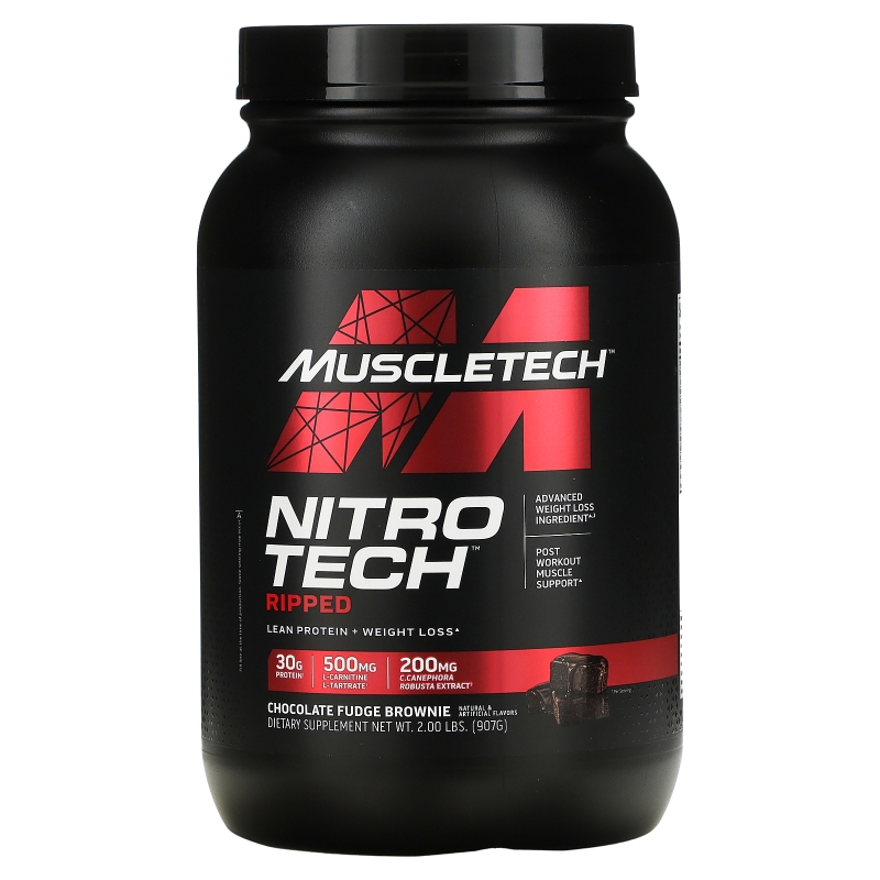 Muscletech, Nitro Tech, Ripped, Ultimate Protein + Weight Loss Formula, Chocolate Fudge Brownie, 2.00 lbs (907 g)