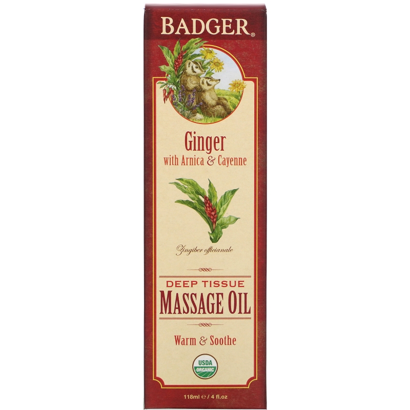 Badger Company Deep Tissue Massage Oil Ginger with Arnica & Cayenne 4 fl oz (118 ml)