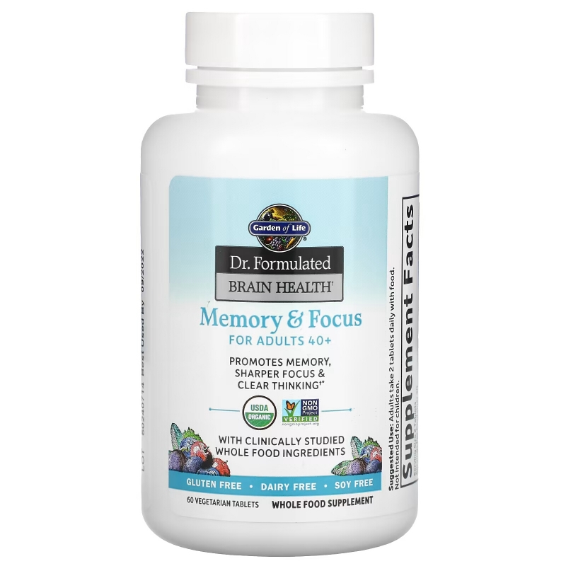 Garden of Life, Медицинский препарат для здоровья мозга, памяти и концентрации для взрослых 40+, 60 вегетарианских таблеток