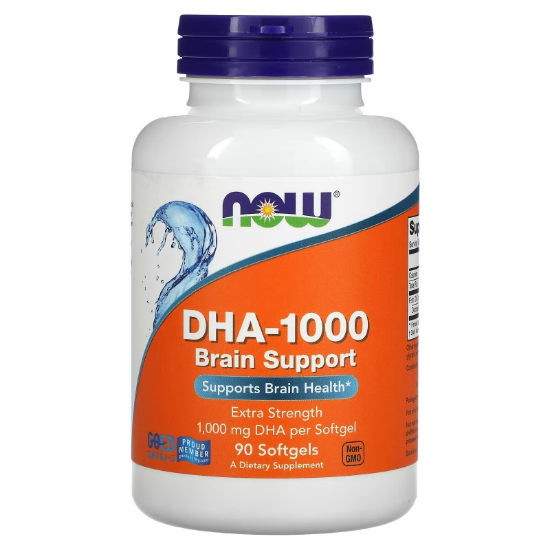 Now Foods, DHA-1000 для улучшения работы мозга с повышенной силой действия, 1000 мг, 90 мягких таблеток