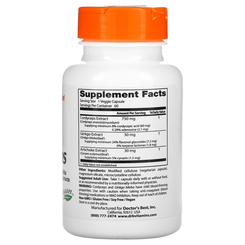 Doctor's Best Ультра Кордицепс Плюс 60 вегетарианских капсул
