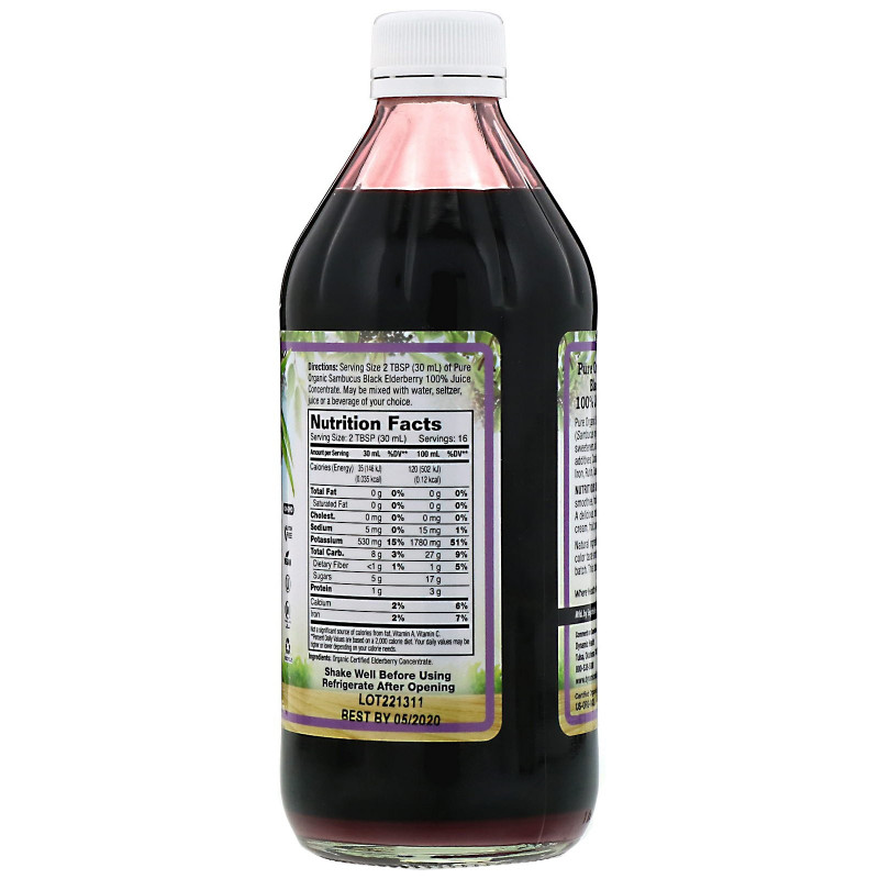 Dynamic Health Laboratories, Pure Sambucus Black Elderberry Juice Concentrate, Unsweetened, 16 fl oz (473 ml)