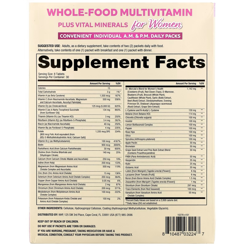 Dr. Mercola, Whole-Food Multivitamin Plus Vital Minerals for Women, A.M. & P.M. Daily Packs, 30 Dual Packs