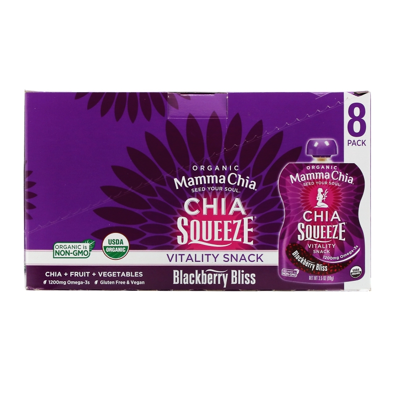 Mamma Chia Chia Squeeze Органическая энергетическая закуска из семян чиа со вкусом ежевики 8 порций 35 унции (99 г) каждая