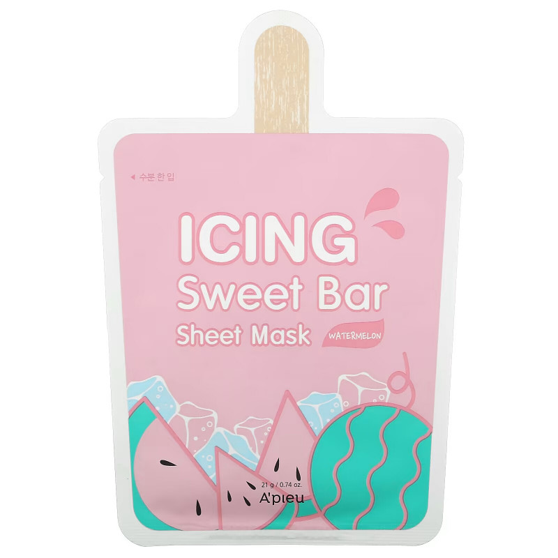 A'Pieu, Icing Sweet Bar Beauty Sheet Mask, Watermelon, 1 Sheet, 0.74 oz (21 g)