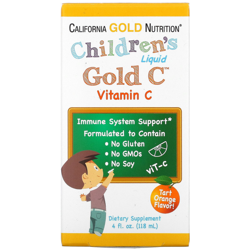 California Gold Nutrition, Children's Liquid Gold Vitamin C, реагент фармацевтической чистоты, со вкусом натурального апельсина, 4 ж. унц.(118 мл)