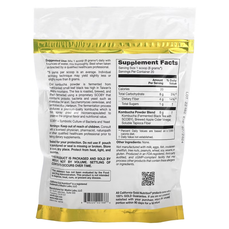 California Gold Nutrition, SUPERFOODS - Kombucha Powder, Unflavored, 5.64 oz (160 g)